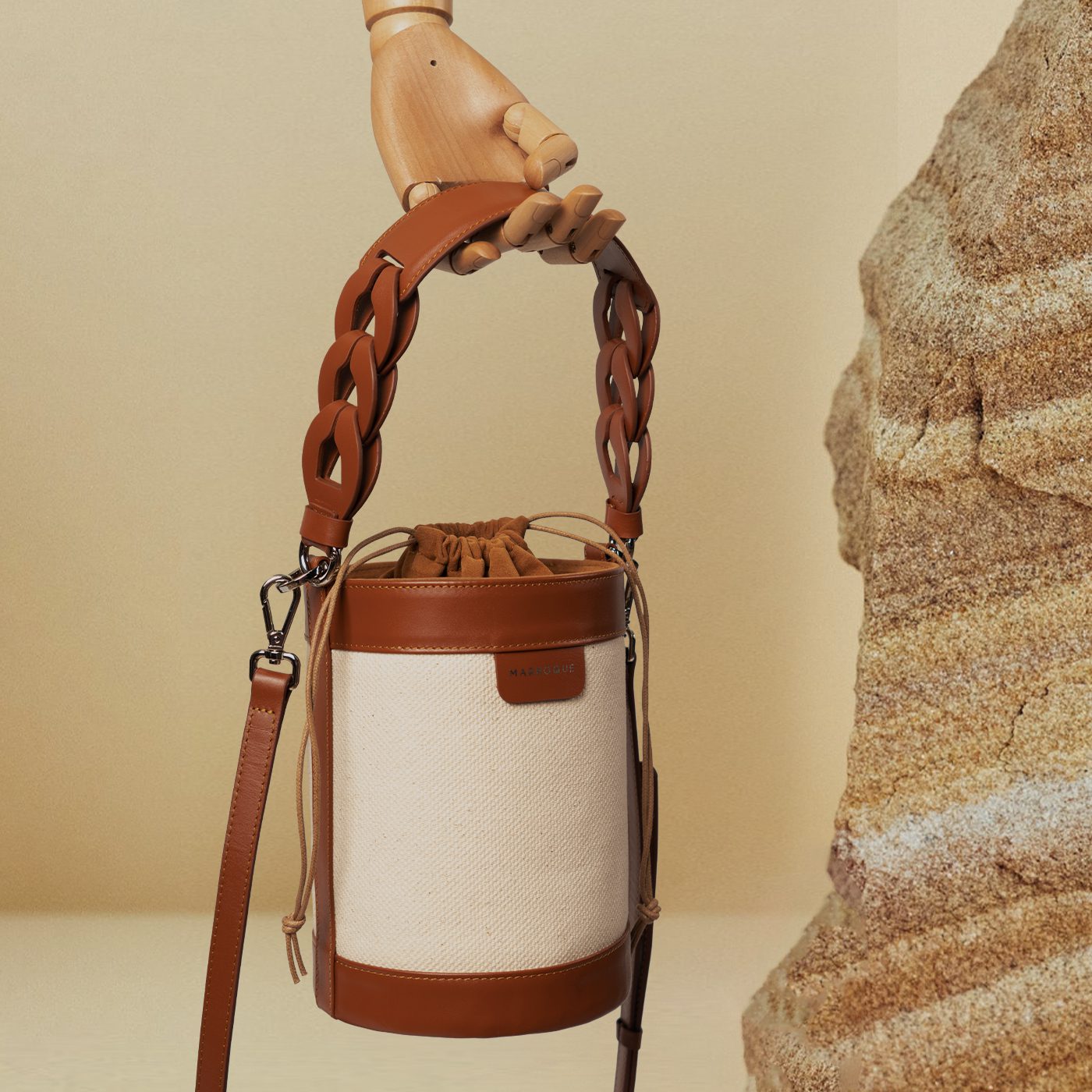 EMILY bucket bag in canvas and leather Brown
