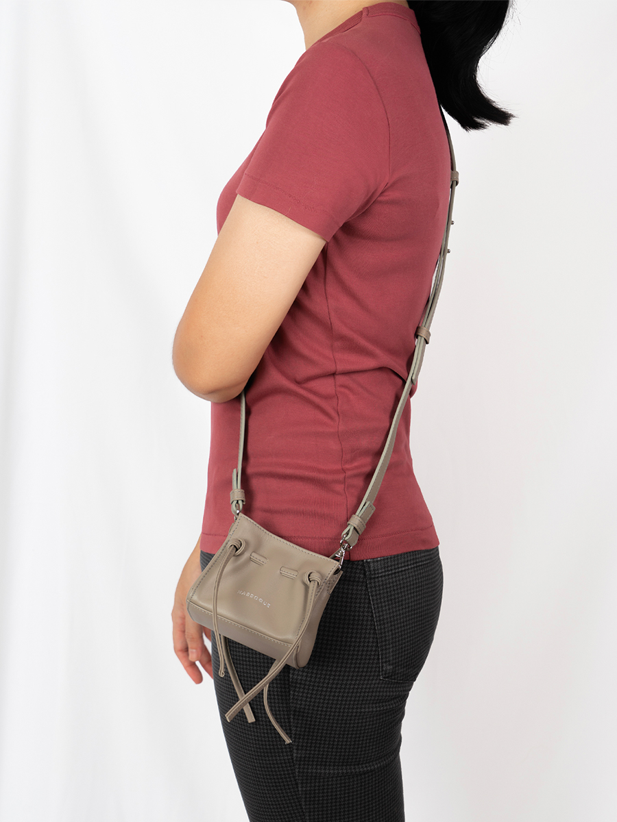 petite Wendy Taupe Leather Crossbody bag