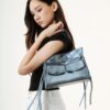 Marroque Judy leather crossbody bag in silver blue