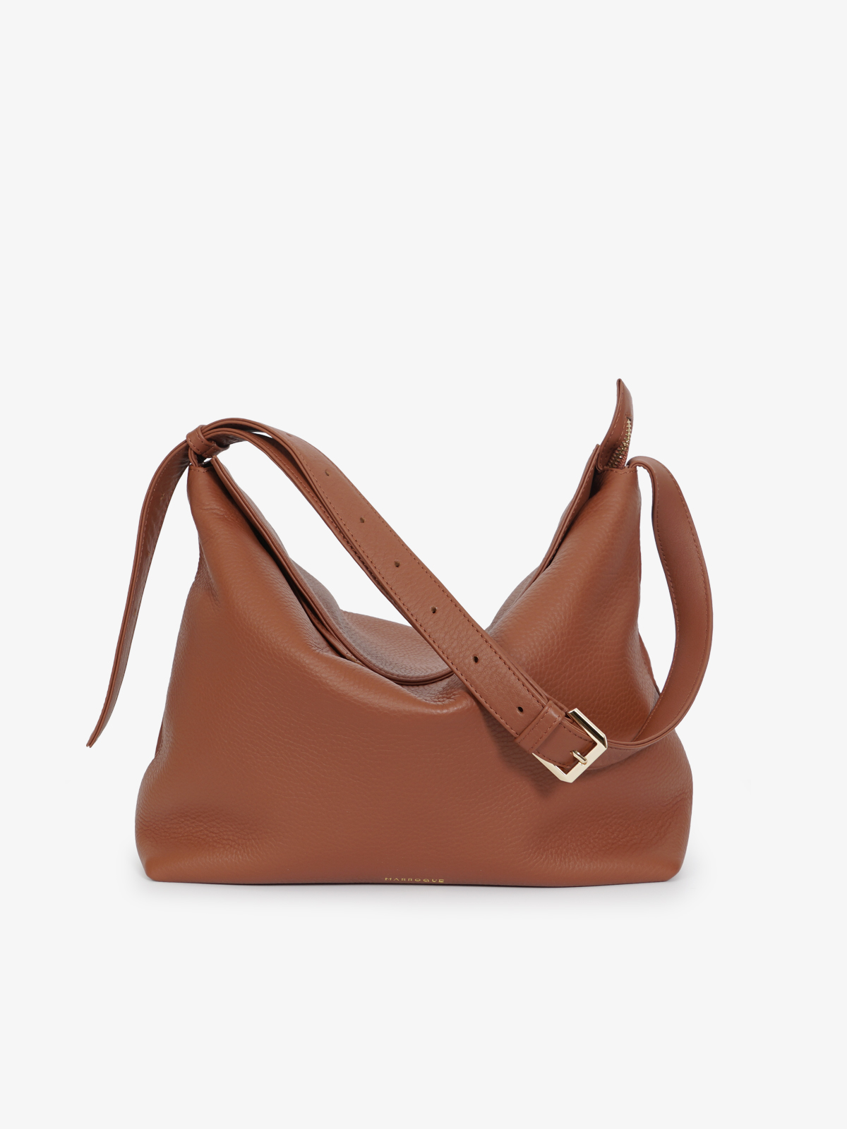 Marroque Puffy Mag-Zip Hobo Leather Bag in Berrywood.