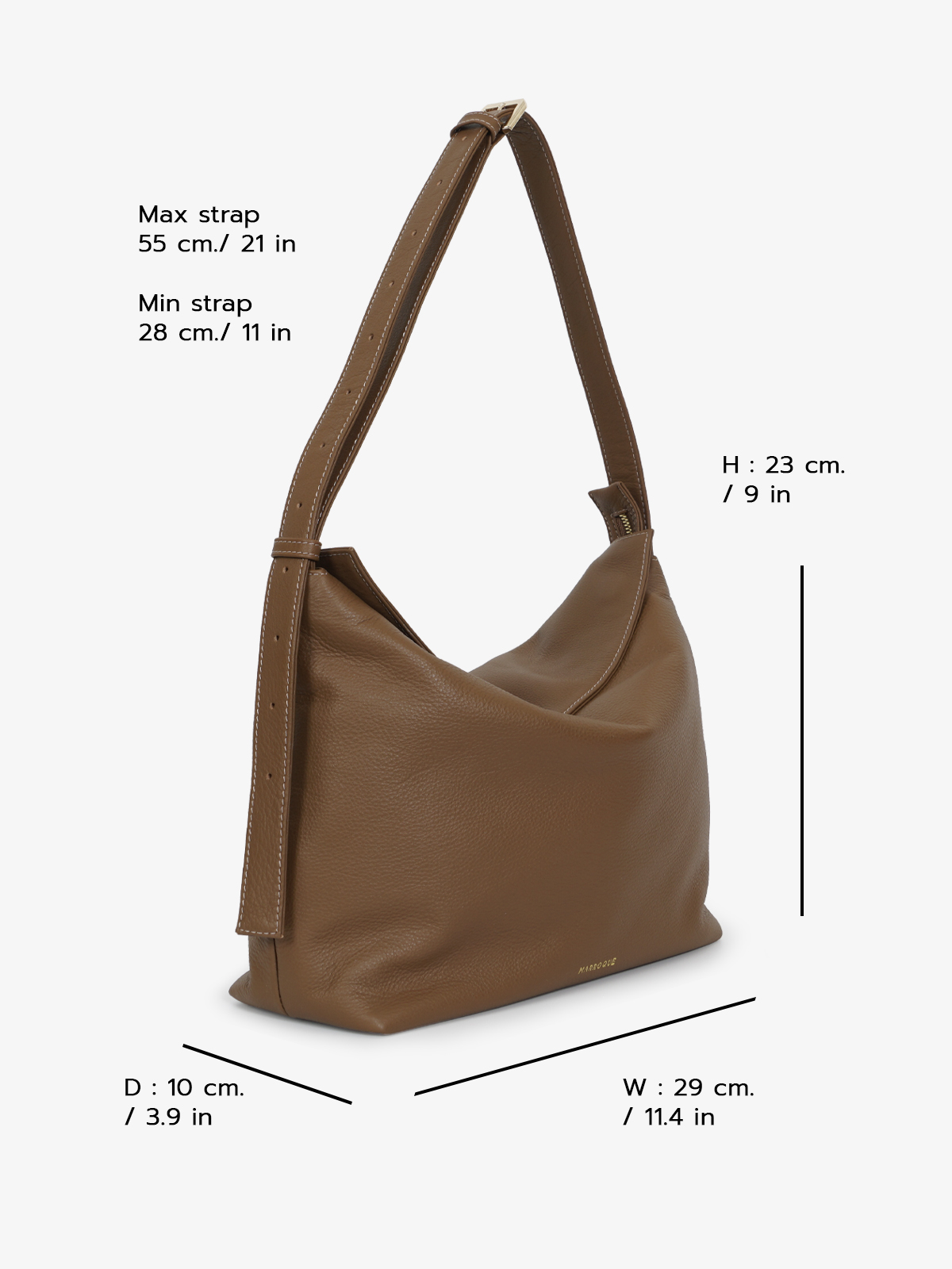 Marroque Puffy Mag-Zip Hobo Leather Bag in Coffee