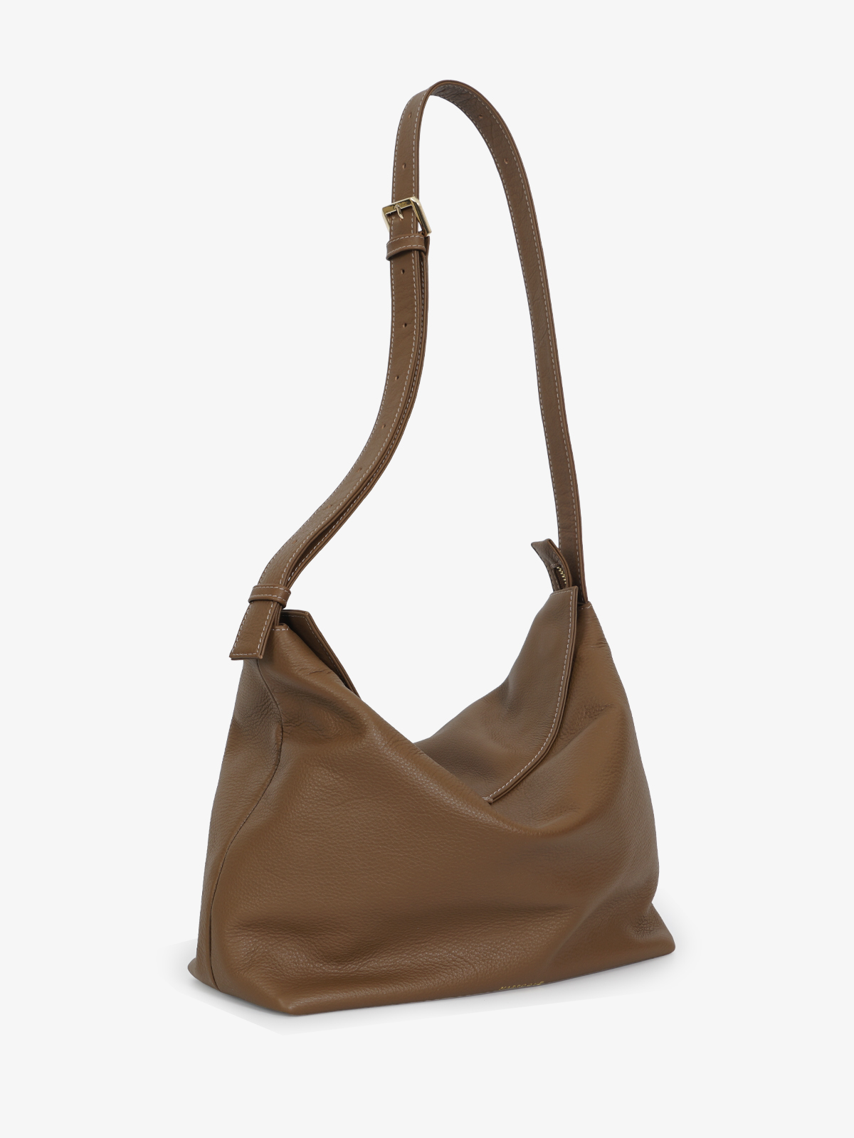Marroque Puffy Mag-Zip Hobo Leather Bag in Coffee